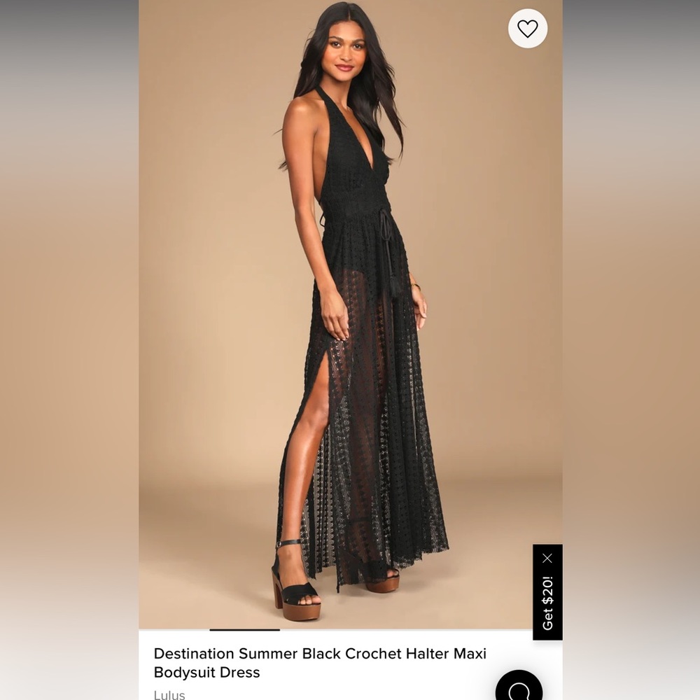 Black Crochet Halter Maxi Bodysuit Dress, size small